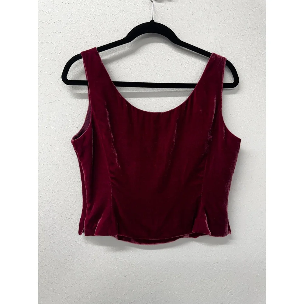 Vintage Albert Nipon Dark Raspberry Velvet 2-Piece Tank & Pencil Skirt Set Sz 8